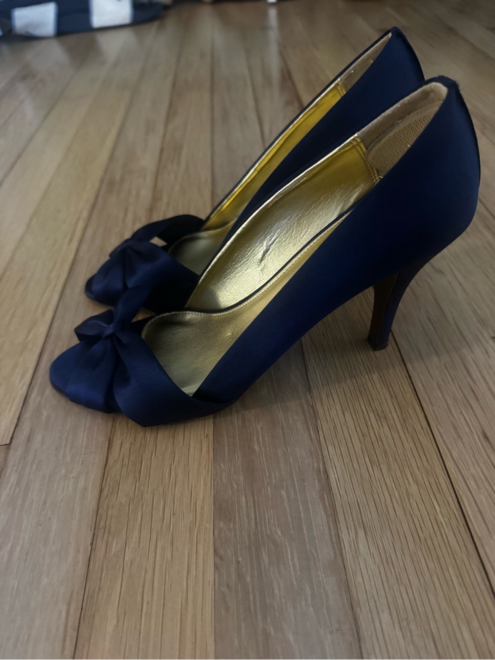 J. Crew Navy Satin Bow Peep-Toe Heels - Picture 4 of 7